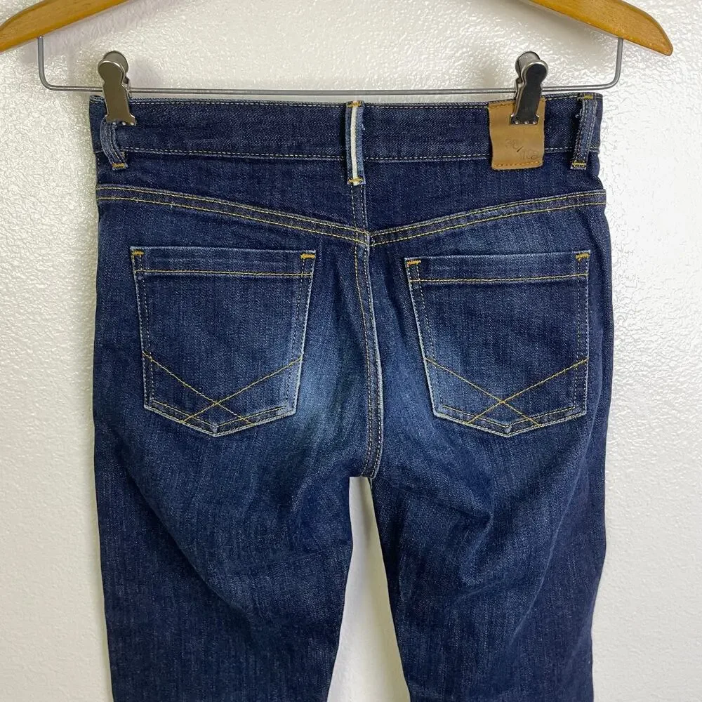 Raleigh Selvedge Straight Leg Jeans 25 Blue White Oak Cotton Stretch USA 27x28
